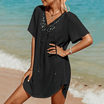 Womens Swimsuit Crochet Coverup V Neck Cover Up Dress Blouses Beach Cover Ups For Bathing Suit