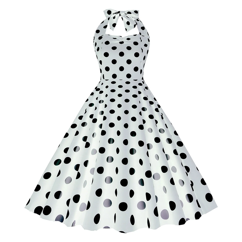 Sexy Retro Polka Dot Halter Dress Audrey Hepburn 50s 60s Vintage Dress Pin Up Rockabilly Dress Womens Clothing