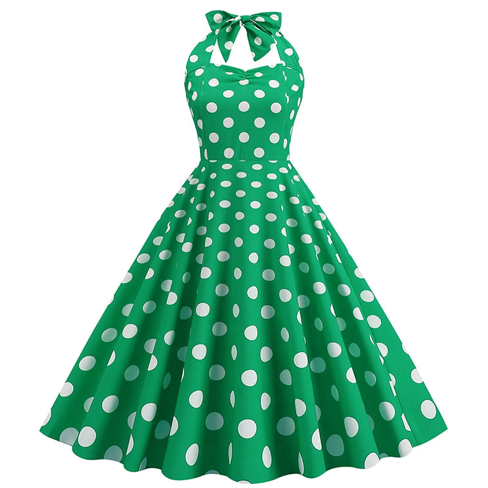 Sexy Retro Polka Dot Halter Dress Audrey Hepburn 50s 60s Vintage Dress Pin Up Rockabilly Dress Womens Clothing