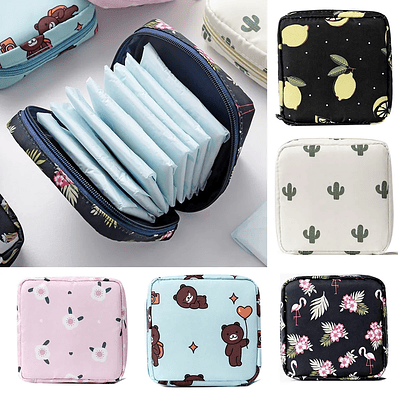 Women Portable Sanitary Napkin Tampon Storage Bag Cotton Travel Makeup Storage Bag Literary Zipper Coin Purse