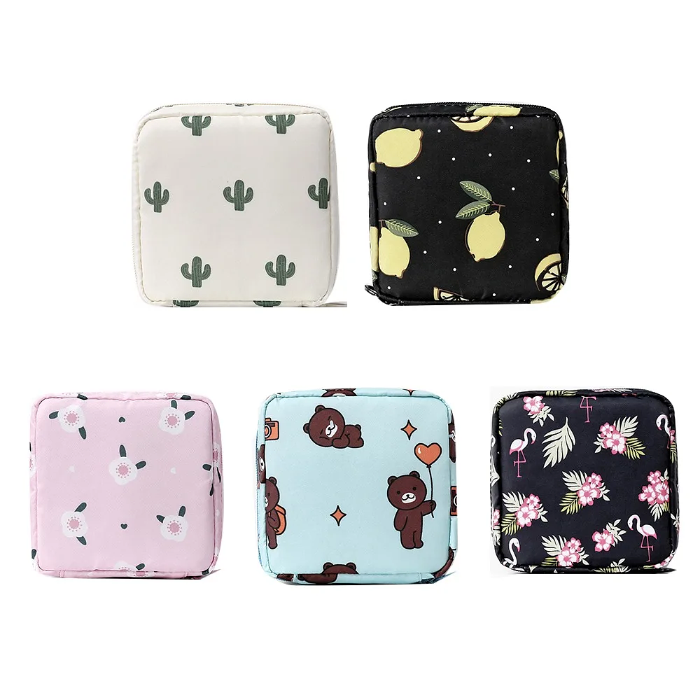 Women Portable Sanitary Napkin Tampon Storage Bag Cotton Travel Makeup Storage Bag Literary Zipper Coin Purse