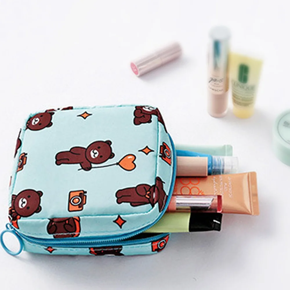 Women Portable Sanitary Napkin Tampon Storage Bag Cotton Travel Makeup Storage Bag Literary Zipper Coin Purse