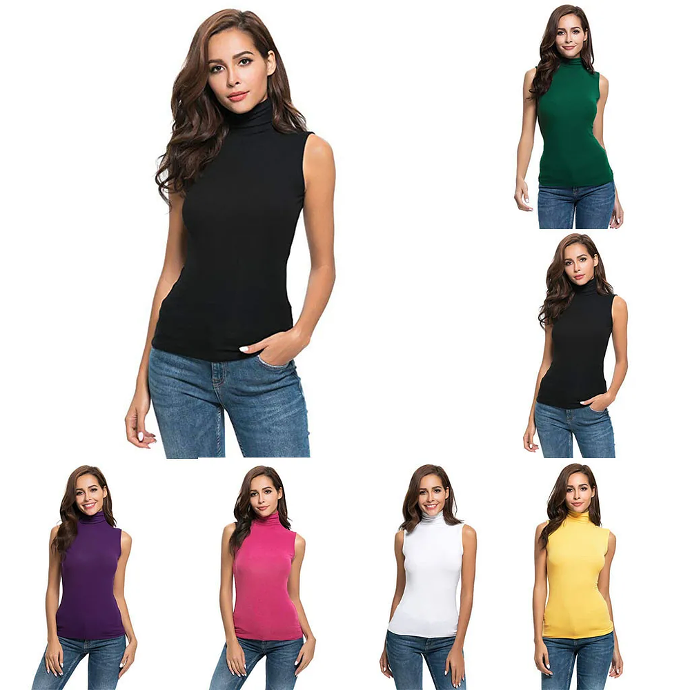 Womens Tank Top Turtleneck Neck Sleeveless Shirt Women Elegant Tank Top