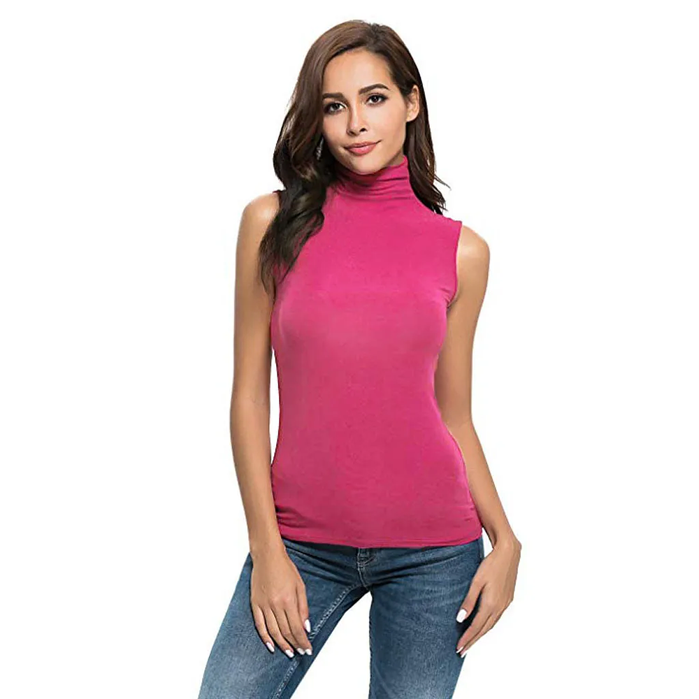 Womens Tank Top Turtleneck Neck Sleeveless Shirt Women Elegant Tank Top