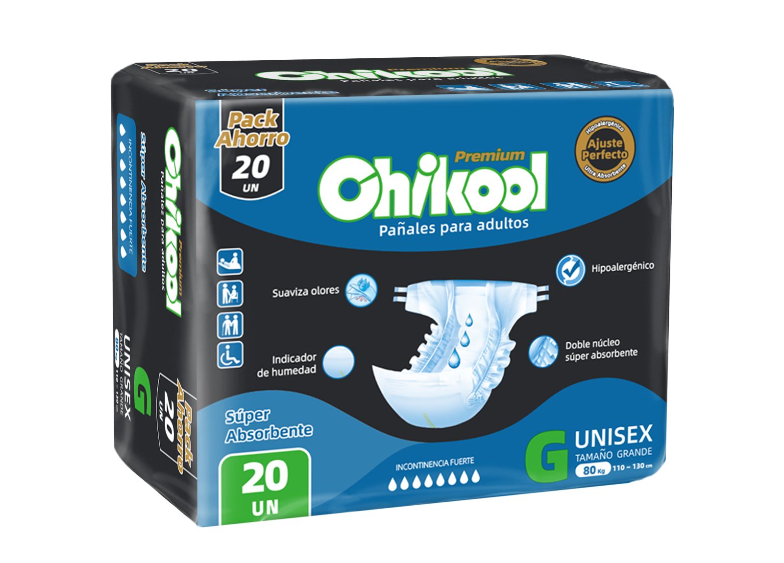 Pañales Chikool Adult Premiun Talla G Pack 80 un (4 paquetes