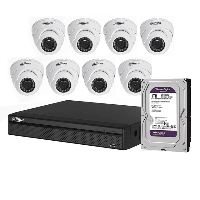 KIT CCTV 8 CÁMARAS AHD DOMO METÁLICA 720P + DISCO 1 TB