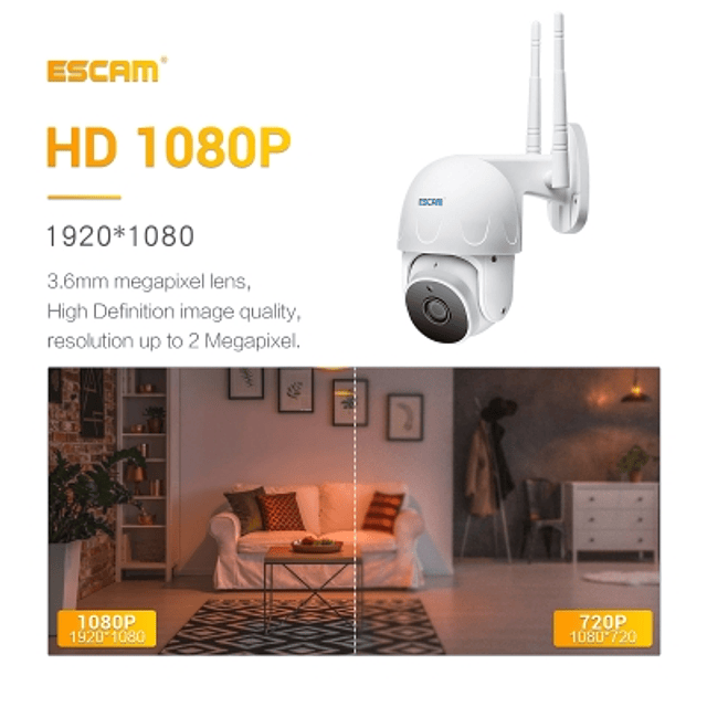 Cámara IP WiFi 2MP, Escam IR 20M PTZ IP66