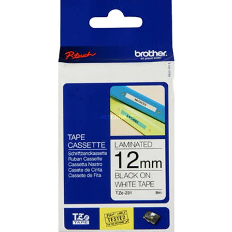 TZE231 CINTA LAMINADA NEGRO 12MM X 8MT