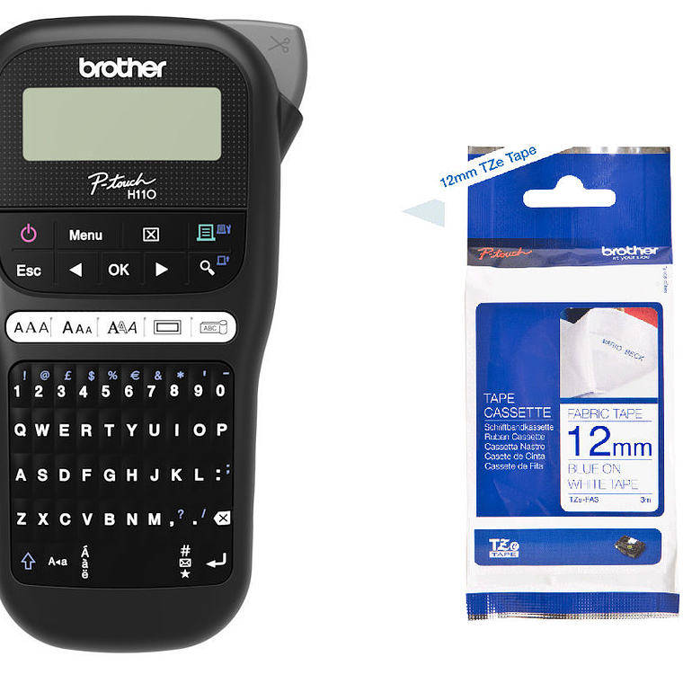 ETIQUERADORA  PT-H110BK + CINTA TEXTIL TZE-FA3 1