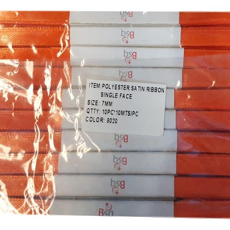 CINTA SATIN NARANJA  BSQ 7 MM  X 100 MT 1