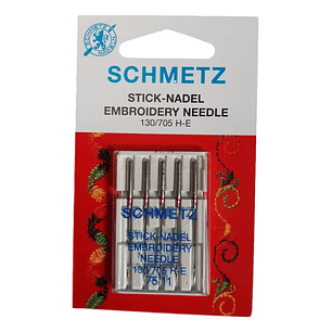 Aguja Schmetz 130/705 H-E #75 para Bordadoras - 5 Unidades