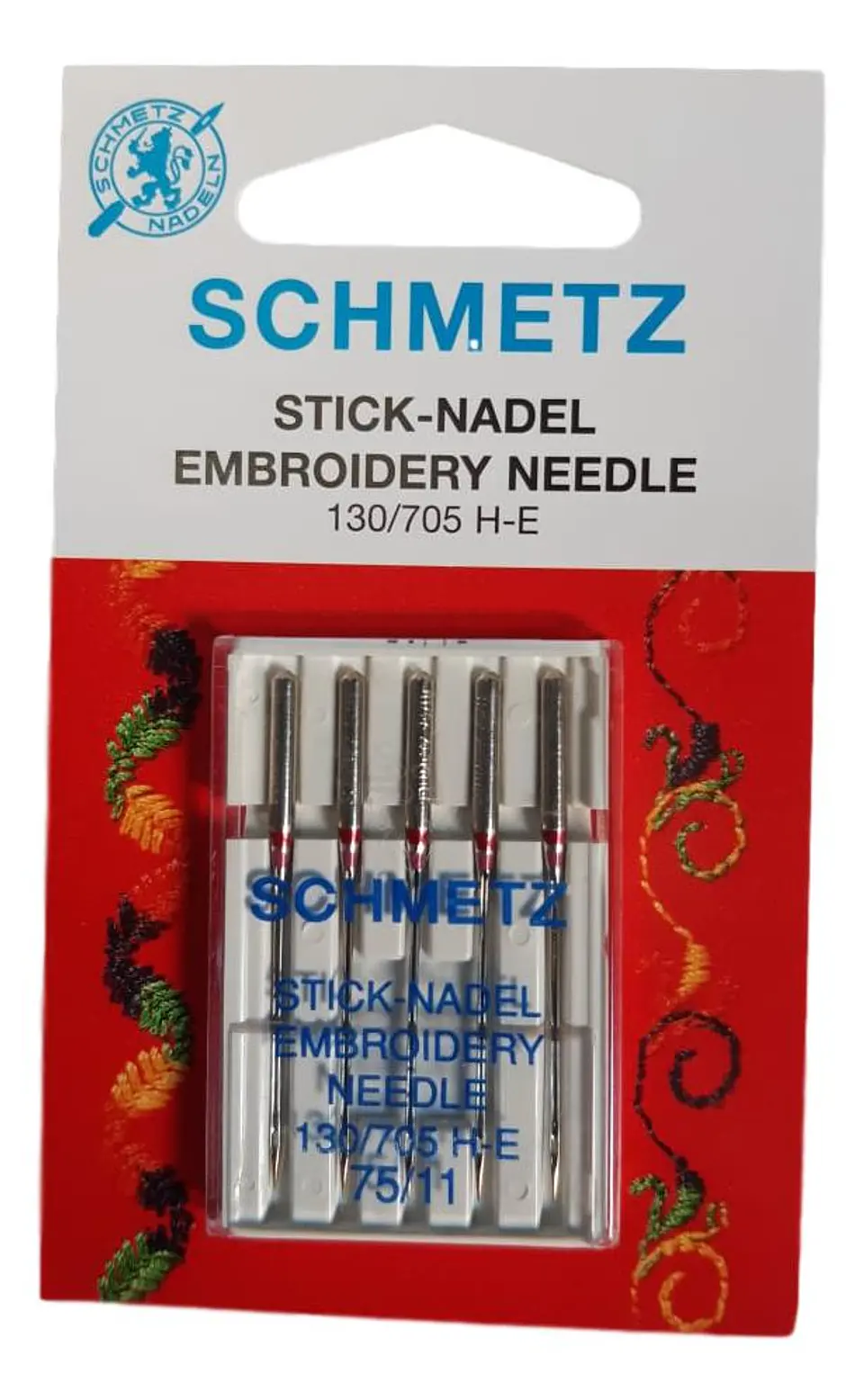 Aguja Schmetz 130/705 H-E #75 para Bordadoras - 5 Unidades 1