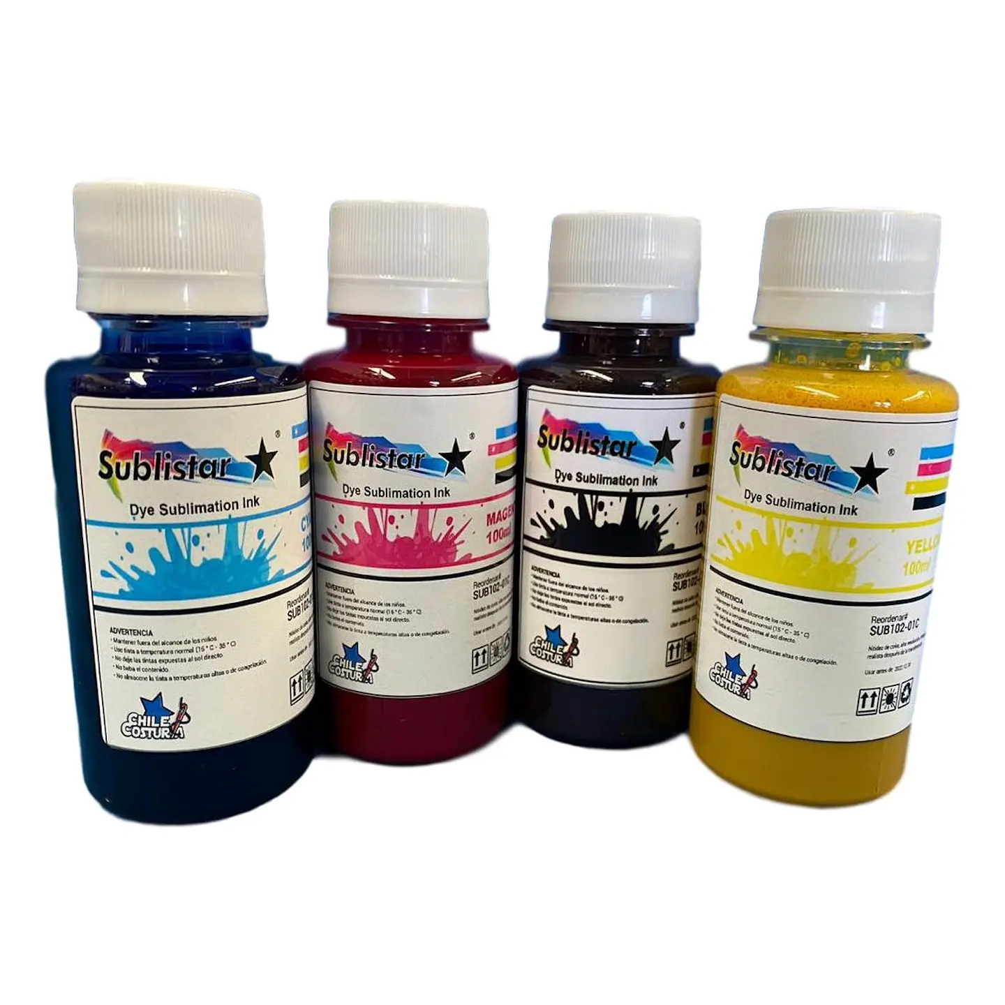 Tinta de Sublimación 4 Colores (B+C+Y+M) 100 cc – Alta Fluidez, Colores Vivos y Saturados, Compatible Impresoras Epson | Impresión Textil Digital Profesional 1