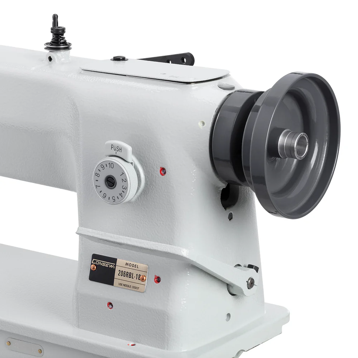 Máquina de Coser Industrial Consew 206RBL-18 – Triple Arrastre, Brazo Largo 18”, Puntada Pesada para Cuero, Marroquinería y Tapicería 3