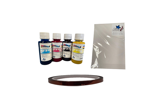 Pack Sublimación BCYM + Resma A4 100 Hojas+Cinta Adhesiva de Alta Temperatura 5mm x 33m