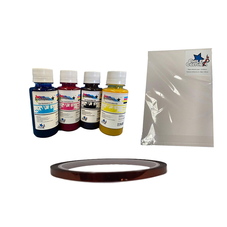 Pack Sublimación BCYM + Resma A4 100 Hojas+Cinta Adhesiva de Alta Temperatura 5mm x 33m 1