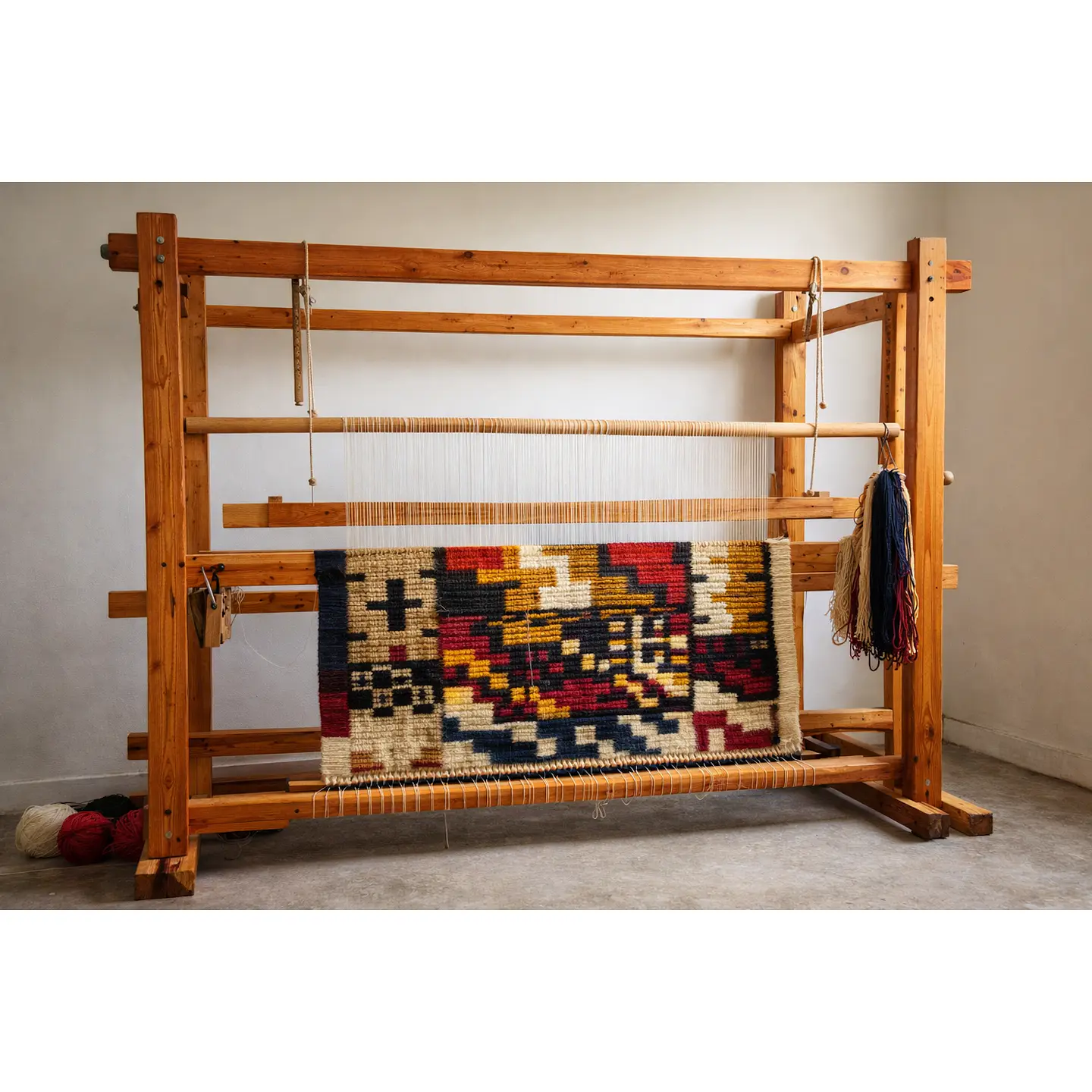 Telar Mapuche Tradicional en Madera de Oregón 170 x 250 cm | Witral Hecho en Chile 1