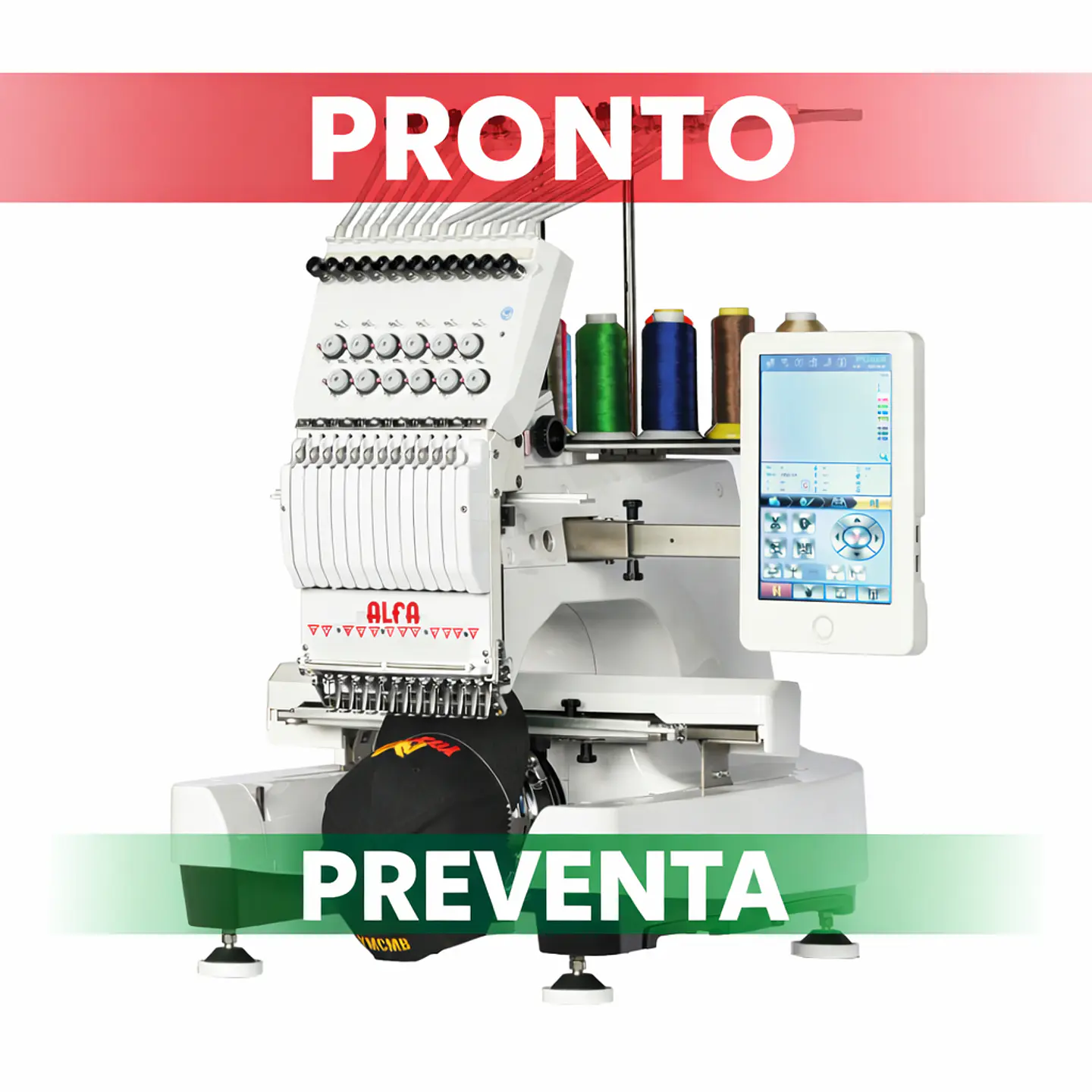 Bordadora Industrial Alfa AX12 | 12 Agujas | 1 Cabeza | Plano y Gorras | Pantalla LCD 10