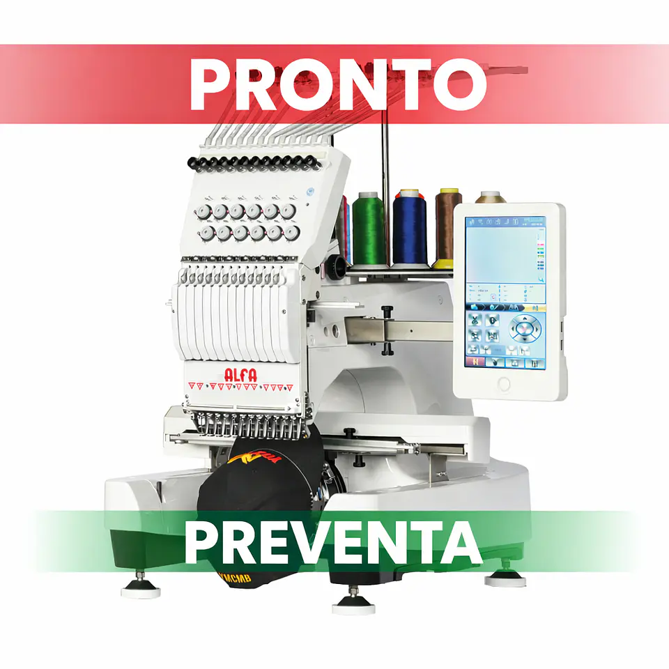 Bordadora Industrial Alfa AX12 | 12 Agujas | 1 Cabeza | Plano y Gorras | Pantalla LCD 10