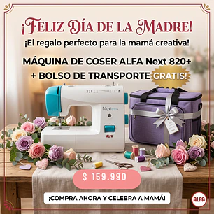 Máquina de Coser Alfa Next 820 Plus – Cose Jeans y Telas Gruesas | 6 Filas de Arrastre, 9 Puntadas, Ojal Automático+ Bolso Regalo