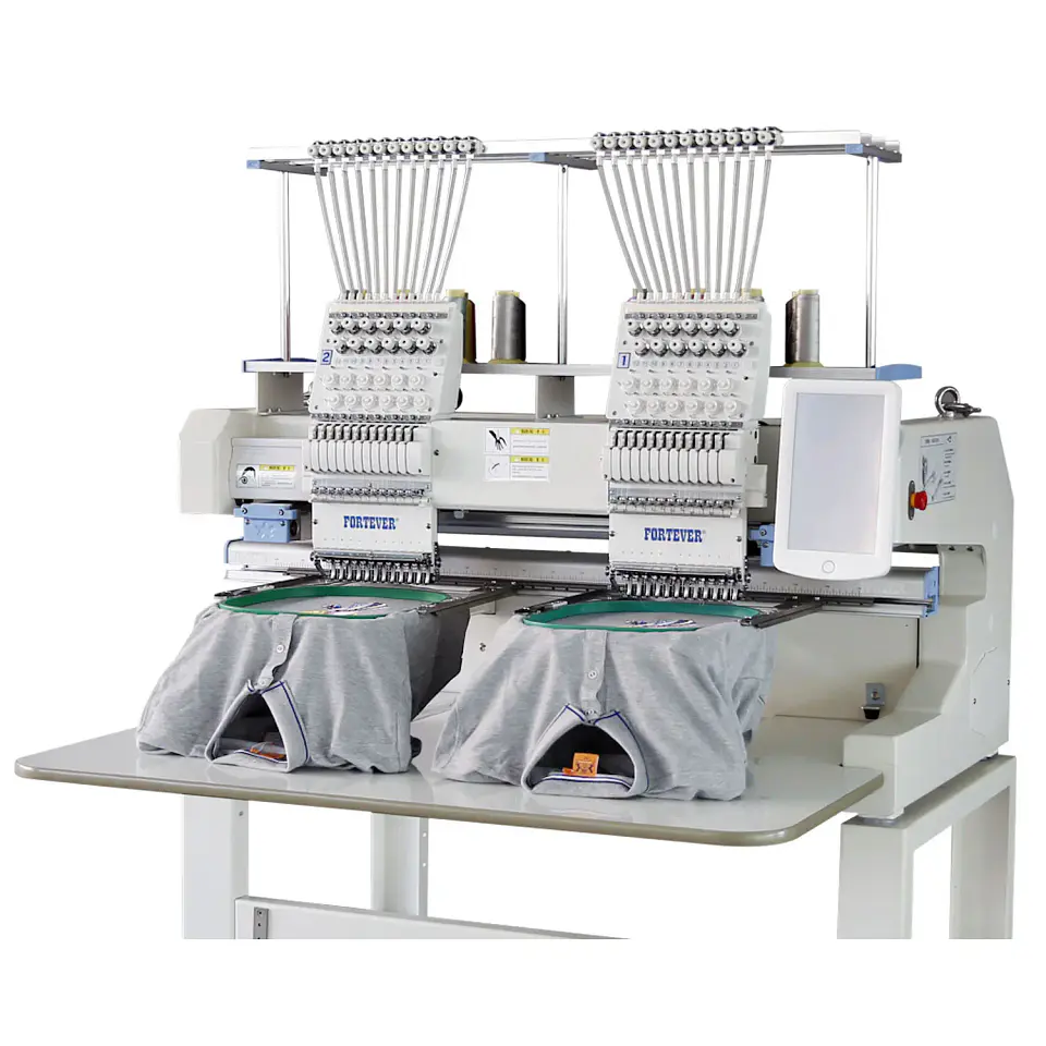 Bordadora Industrial Fortever FT-1202H – 2 Cabezales 12 Agujas | Bordado en Gorras, Uniformes y Prendas Terminadas | Área 400x500mm 2