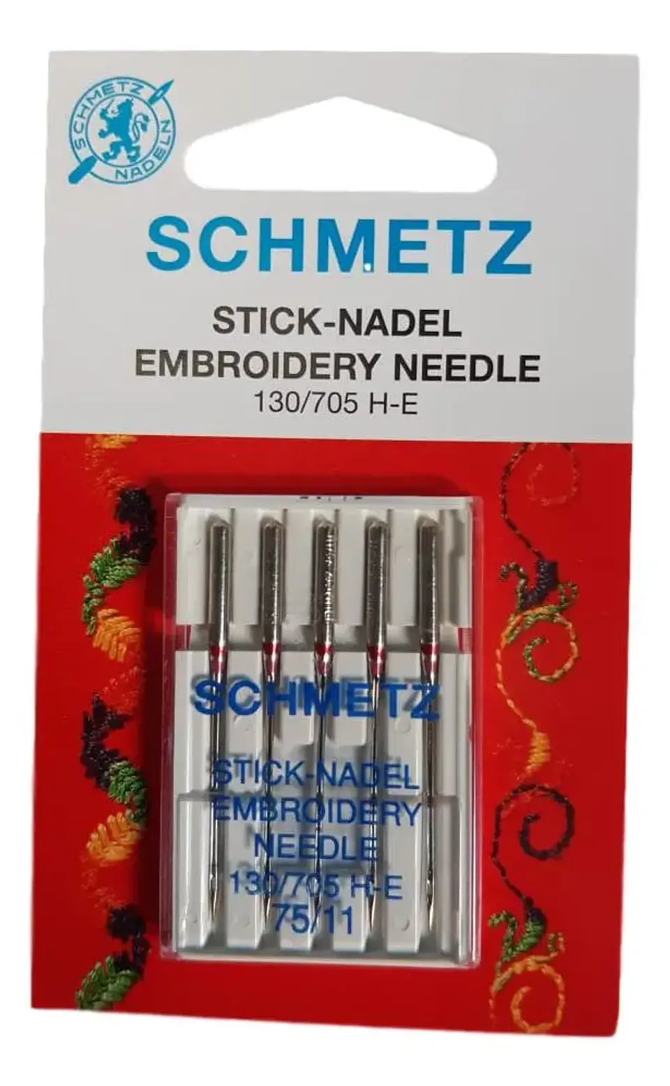 Aguja Schmetz 130/705 H-E #75 para Bordadoras - 5 Unidades 1