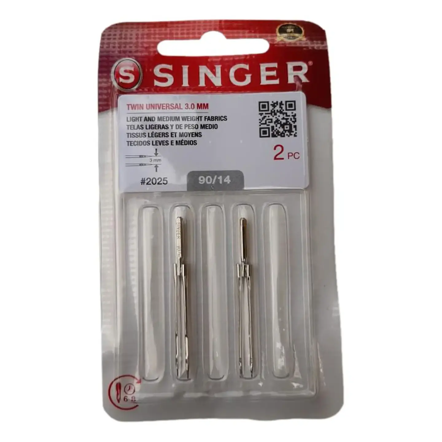 Aguja gemela Singer 2025 3 mm 90/14, blister de 2 unidades 1