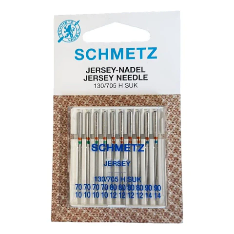 Aguja Schmetz Jersey 130/705 H SUK Surtida #70-90 para Máquina de Coser Doméstica – Pack 10