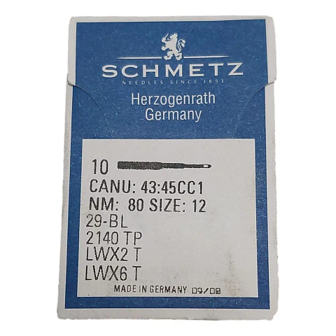 Aguja LWx6T N° 12/80 Schmetz para Máquina de Puntada Invisible – Caja de 10 Unidades