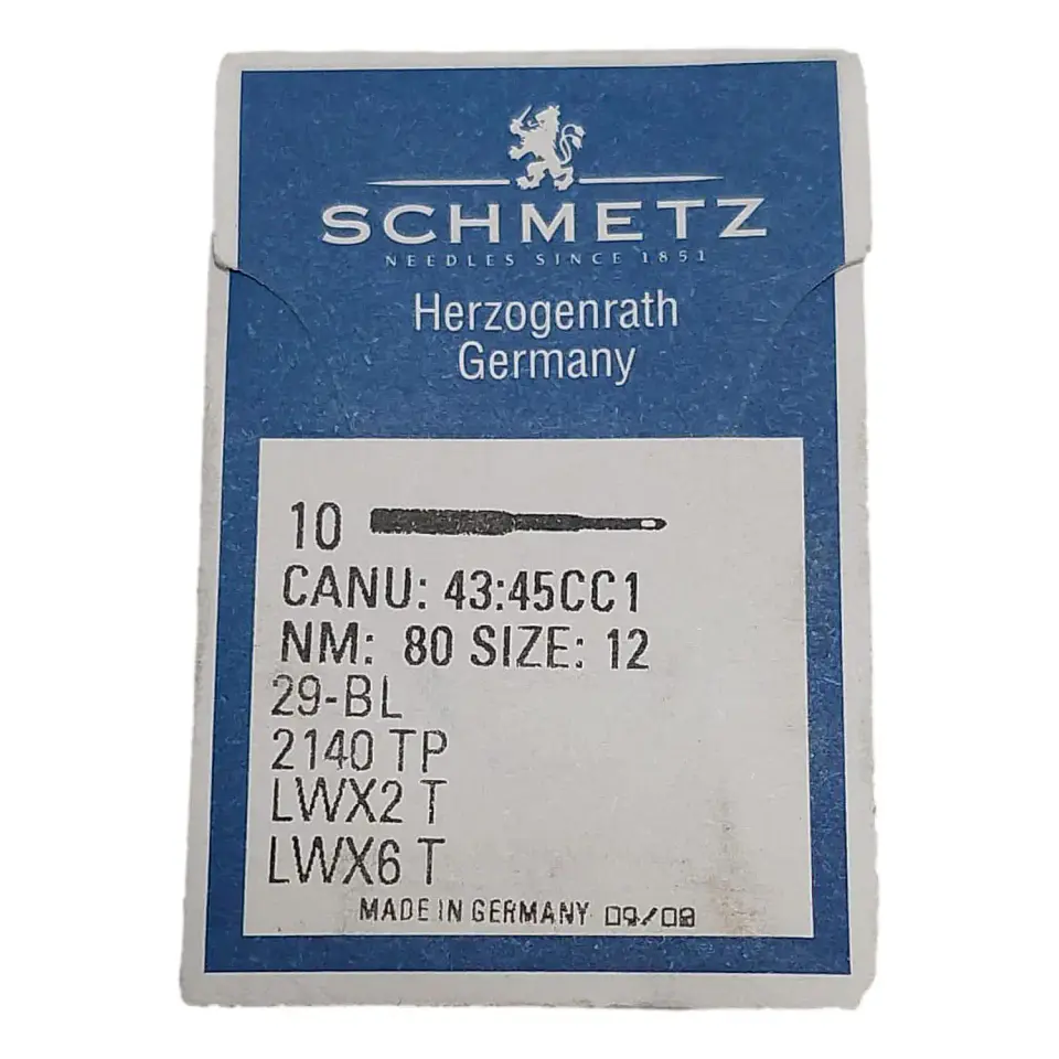 Aguja LWx6T N° 12/80 Schmetz para Máquina de Puntada Invisible – Caja de 10 Unidades 1