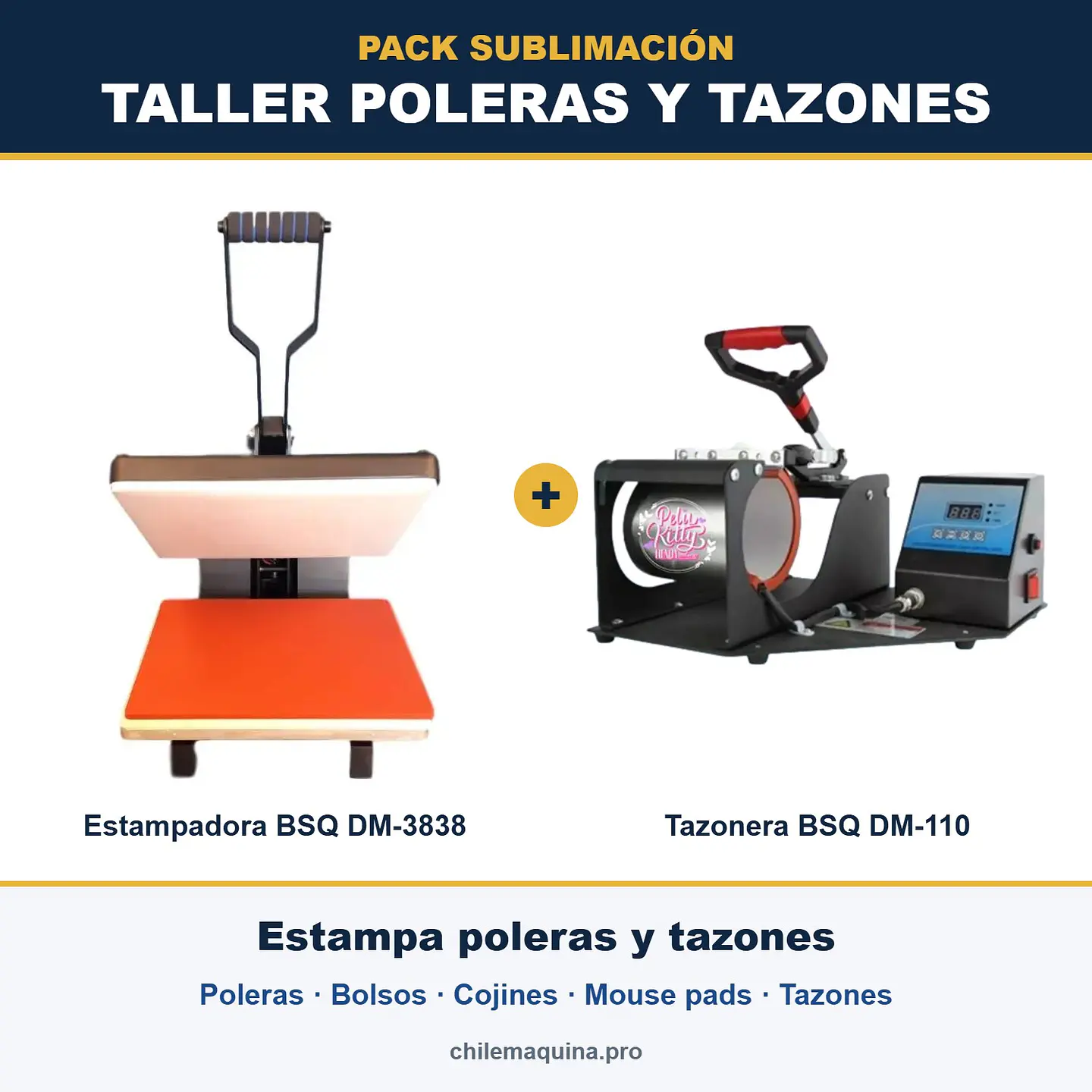 Pack Sublimación Taller Poleras y Tazones – Estampadora DM-3838 + DM-110 1