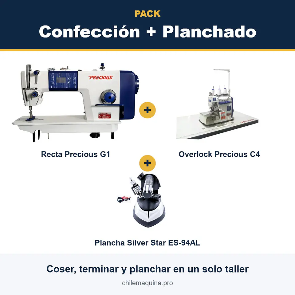 Pack Taller Confección + Planchado – Recta G1 + Overlock C4 + Plancha ES-94AL 1