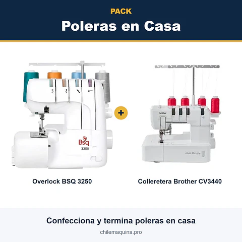 Pack Poleras en Casa – Overlock BSQ 3250 + Colleretera Brother CV3440