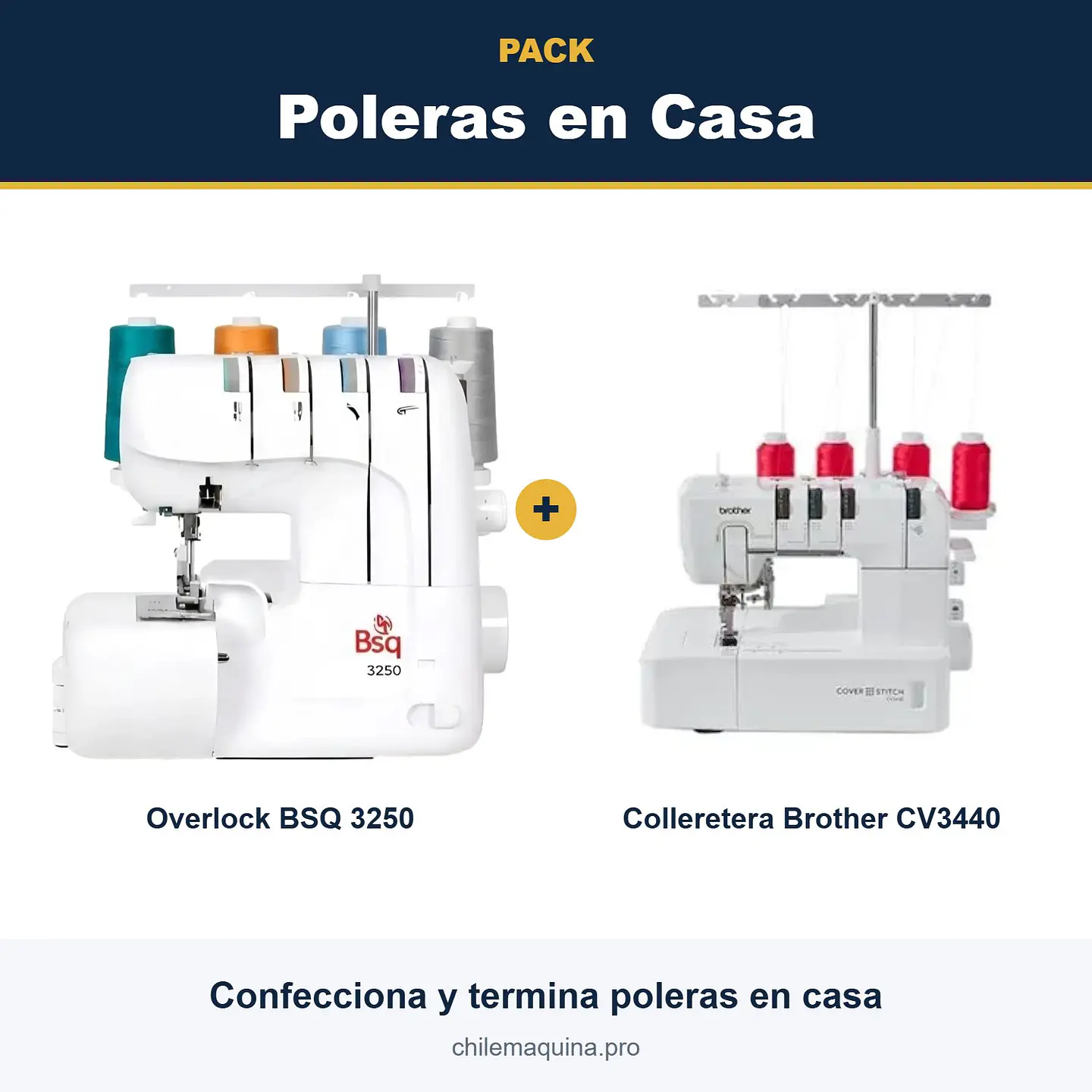 Pack Poleras en Casa – Overlock BSQ 3250 + Colleretera Brother CV3440 1