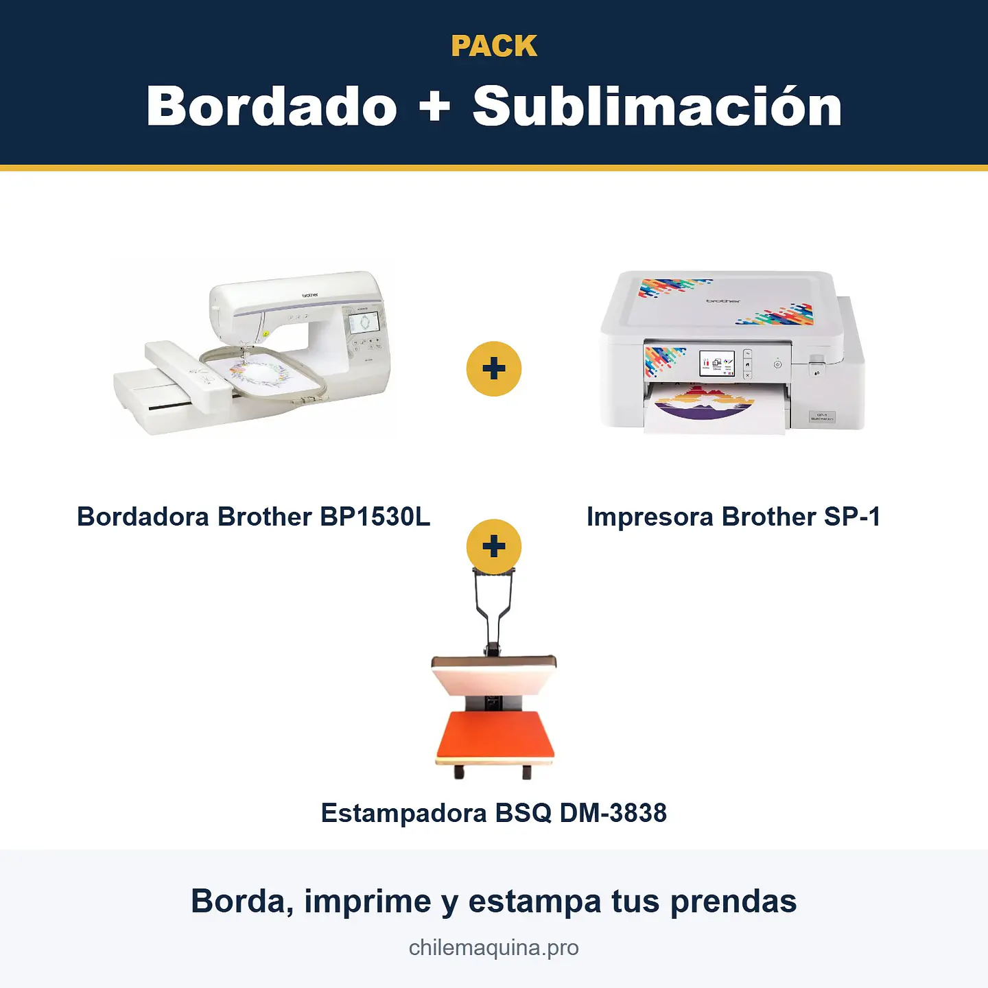 Pack Bordado + Sublimación – Bordadora Brother BP1530L + Estampadora DM-3838 + Impresora SP-1 1