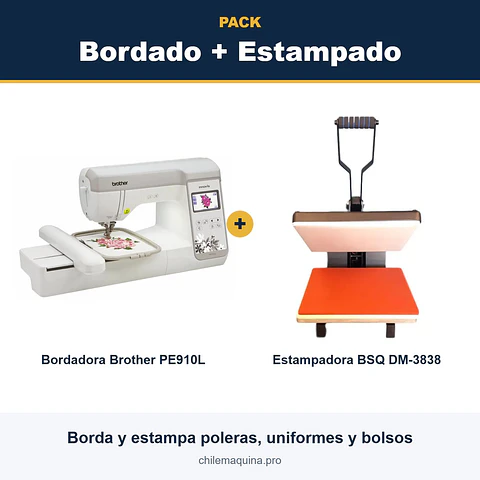 Pack Bordado + Estampado – Bordadora Brother PE910L + Estampadora DM-3838
