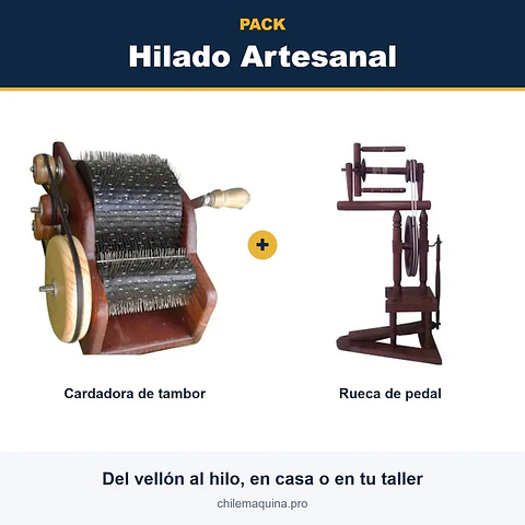 Pack Hilado Artesanal – Cardadora de Tambor + Rueca de Pedal