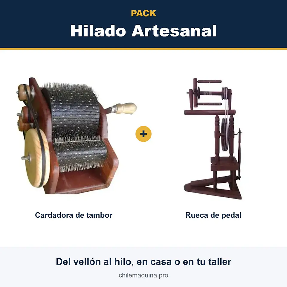 Pack Hilado Artesanal – Cardadora de Tambor + Rueca de Pedal 1