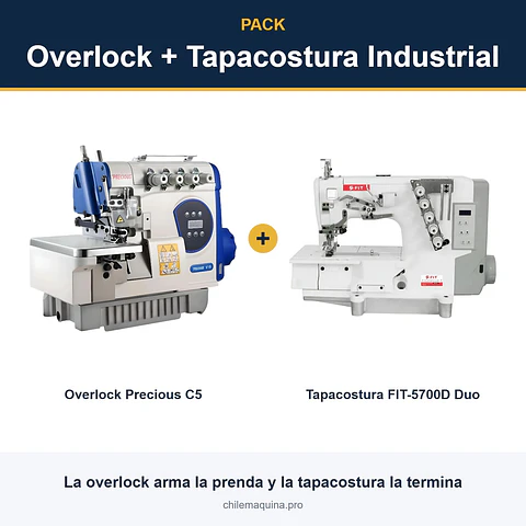 Pack Industrial Overlock Precious C5 5 Hilos + Tapacostura FIT-5700D Duo