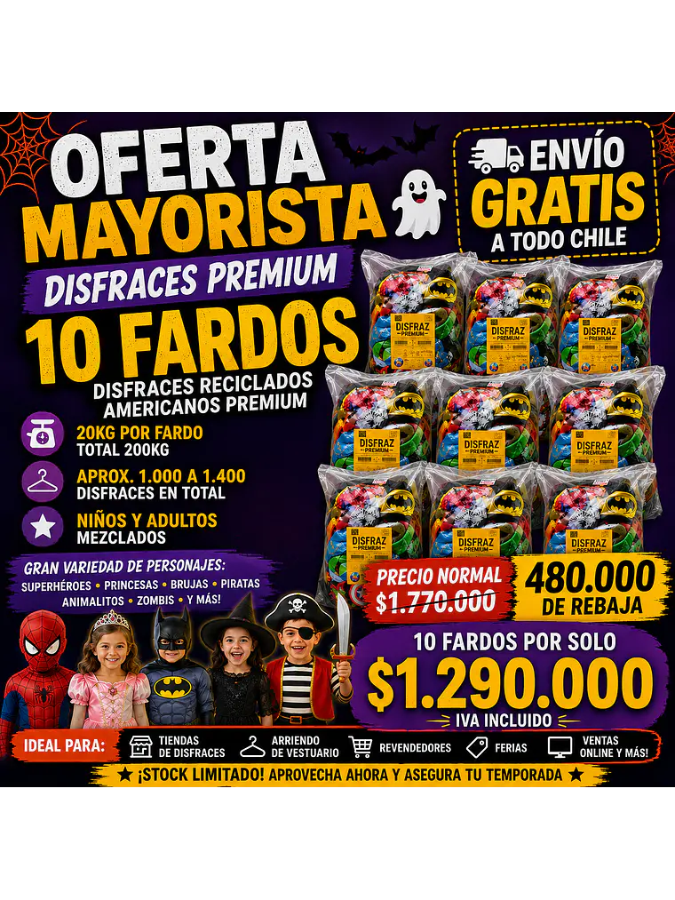 OFERTA MAYORISTA – 10 FARDOS DE DISFRACES PREMIUM 1