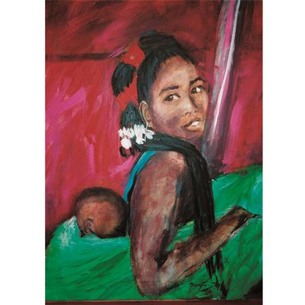 Postal - Mujer con adorno para el pelo 1