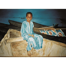 Postal - Niño en piroque en el banco de Níger