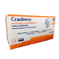 Mascarilla Desechable Tres Pliegues con Elásticos Blanca