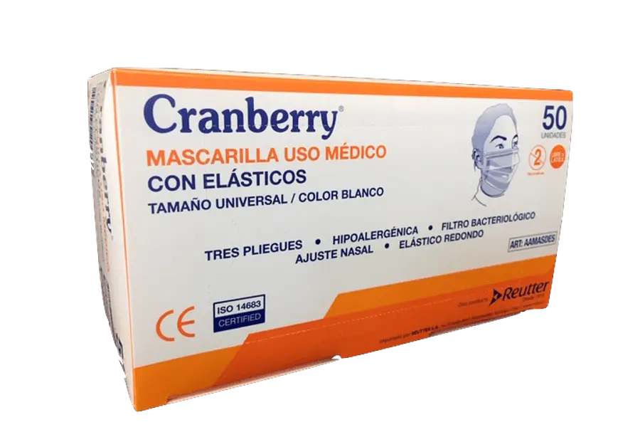 Mascarilla Desechable Tres Pliegues con Elásticos Blanca