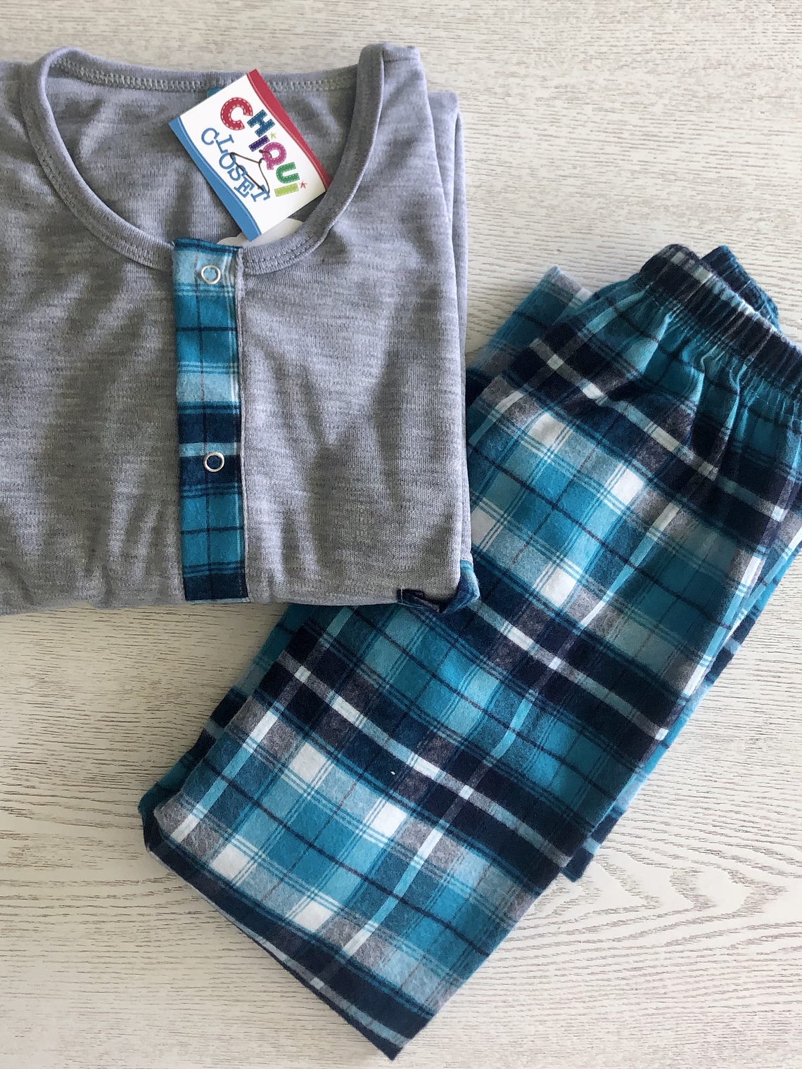 Pijama Escocés Gris-Agua Marina 1