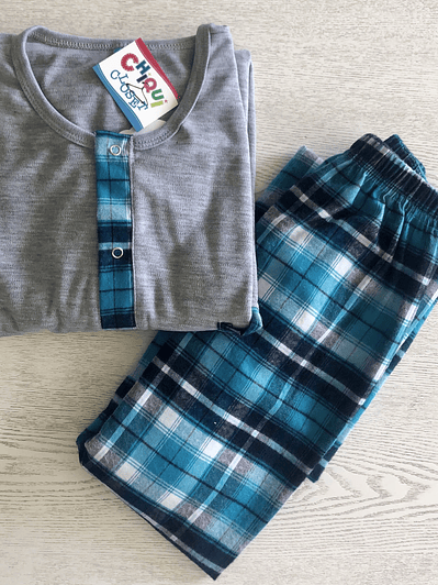 Pijama Escocés Gris-Agua Marina