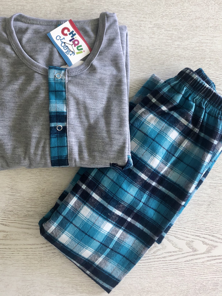 Pijama Escocés Gris-Agua Marina 1