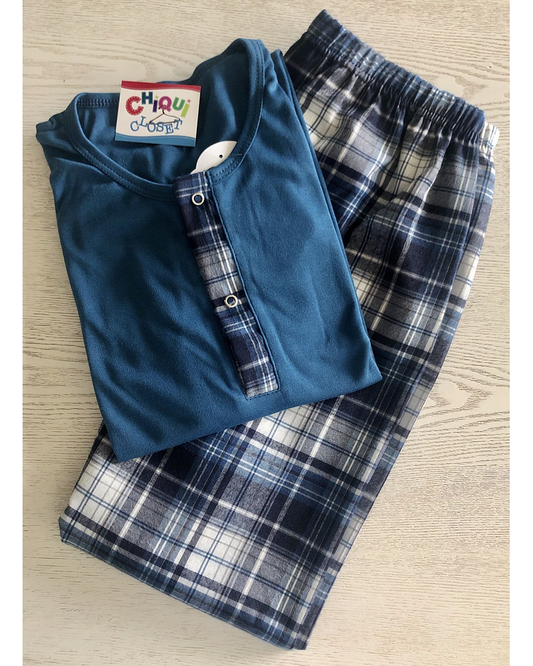 Pijama Escocés Azul Petróleo 