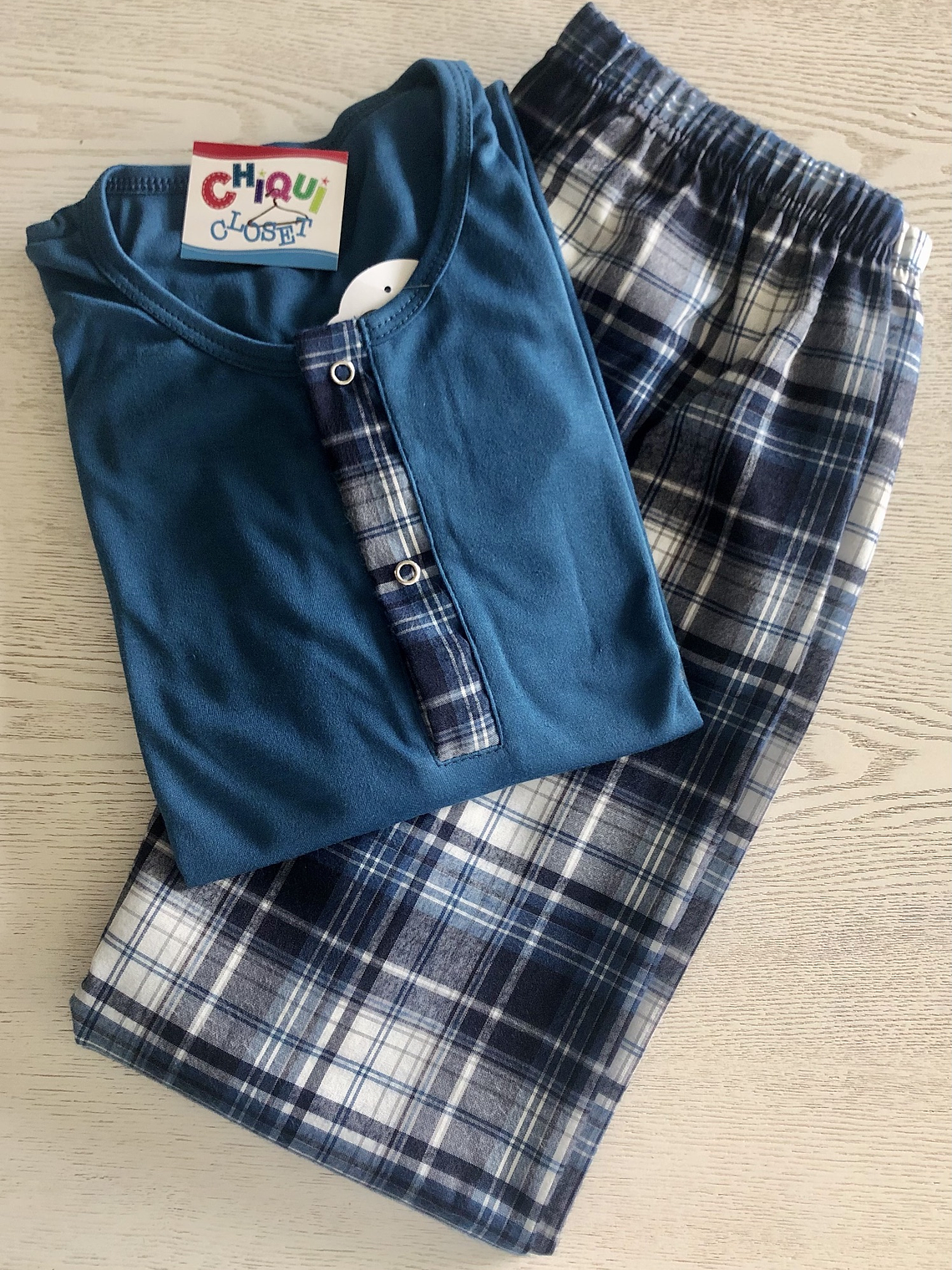 Pijama Escocés Azul Petróleo  1