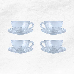 Set Taza/Platillo Vidrio Corazon C150 (4 unidades)